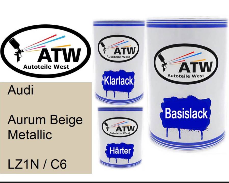 Audi, Aurum Beige Metallic, LZ1N / C6: 500ml Lackdose + 500ml Klarlack + 250ml Härter - Set, von ATW Autoteile West.